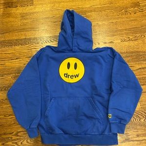 drew house Royal Blue Hoodie with Yellow Smiley Logo